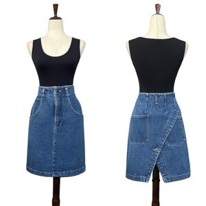 Vintage 90s New York Jean Co Denim Wrap Back Skirt High Waist Utility 11/12